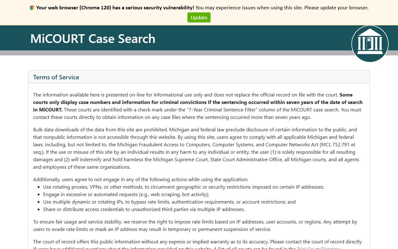 Osceola County court records after jail arrest MiCOURT case search portal